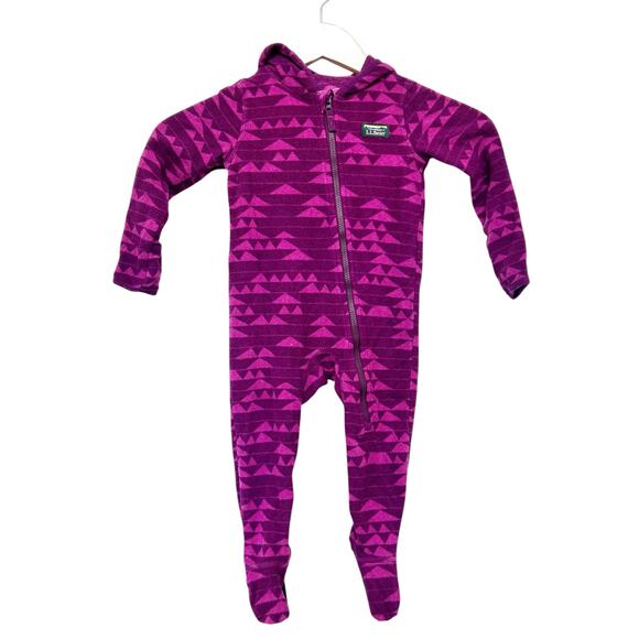 LL Bean Magenta Fleece One Piece Footie Outfit Sz 6-12M - Picture 1 of 6